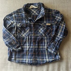 H&M Toddler Boy Blue and Brown Plaid Long Sleeve Button Down Shirt Size 5T